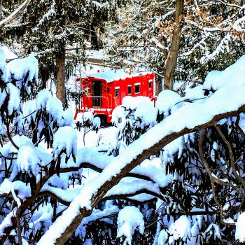 Red Caboose in a Winter Wonderland
